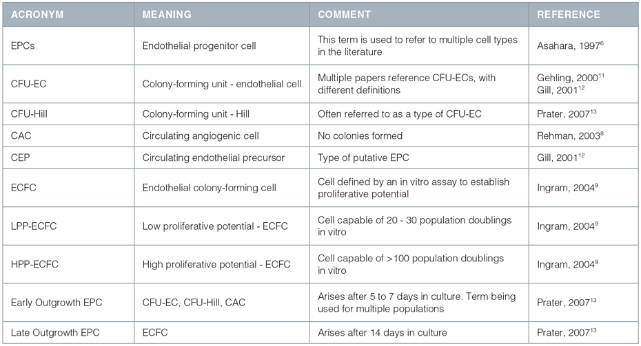 Subtypes of Putative EPCs, Angiogenic and Vasculogenic Cells