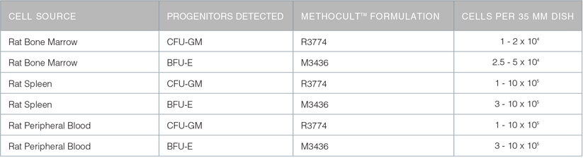 Recommended Plating Densities for Rat CFU Assays