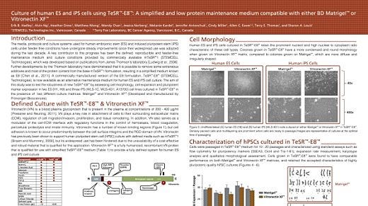 Culture of Human ES and iPS Cells Using TeSR&trade;-E8&trade;: a Simplified and Low Protein Maintenance Medium Compatible With Vitronectin XF&trade;