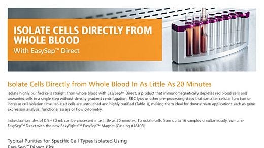 Isolate Cells directly from Whole Blood with EasySep™ Direct