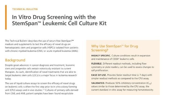 In Vitro Drug Screening with the StemSpan™ Leukemic Cell Culture Kit