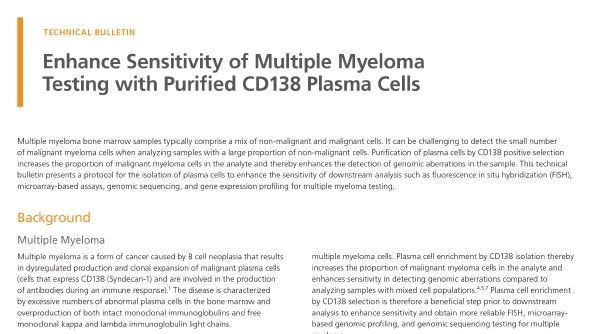Enhance Sensitivity of Multiple Myeloma Testing with Purified CD138 Plasma Cells