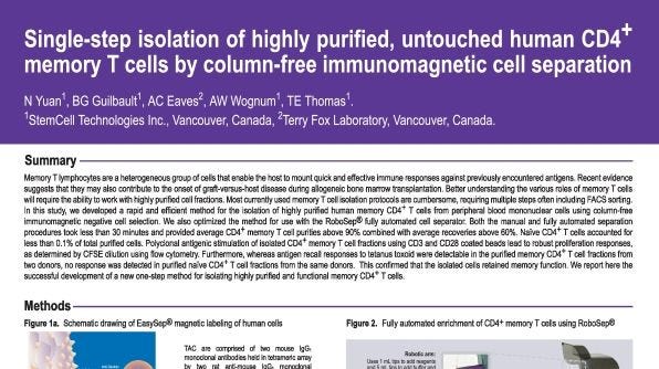 Cell Isolation of Human CD4+ Memory T Cells By Column-Free Immunomagnetic Cell Separation