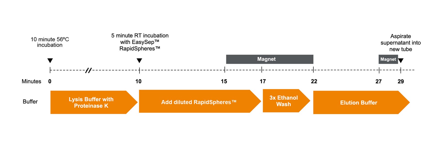 Diagram of the EasySep™ Total Nucleic Acid Extraction Kit workflow.