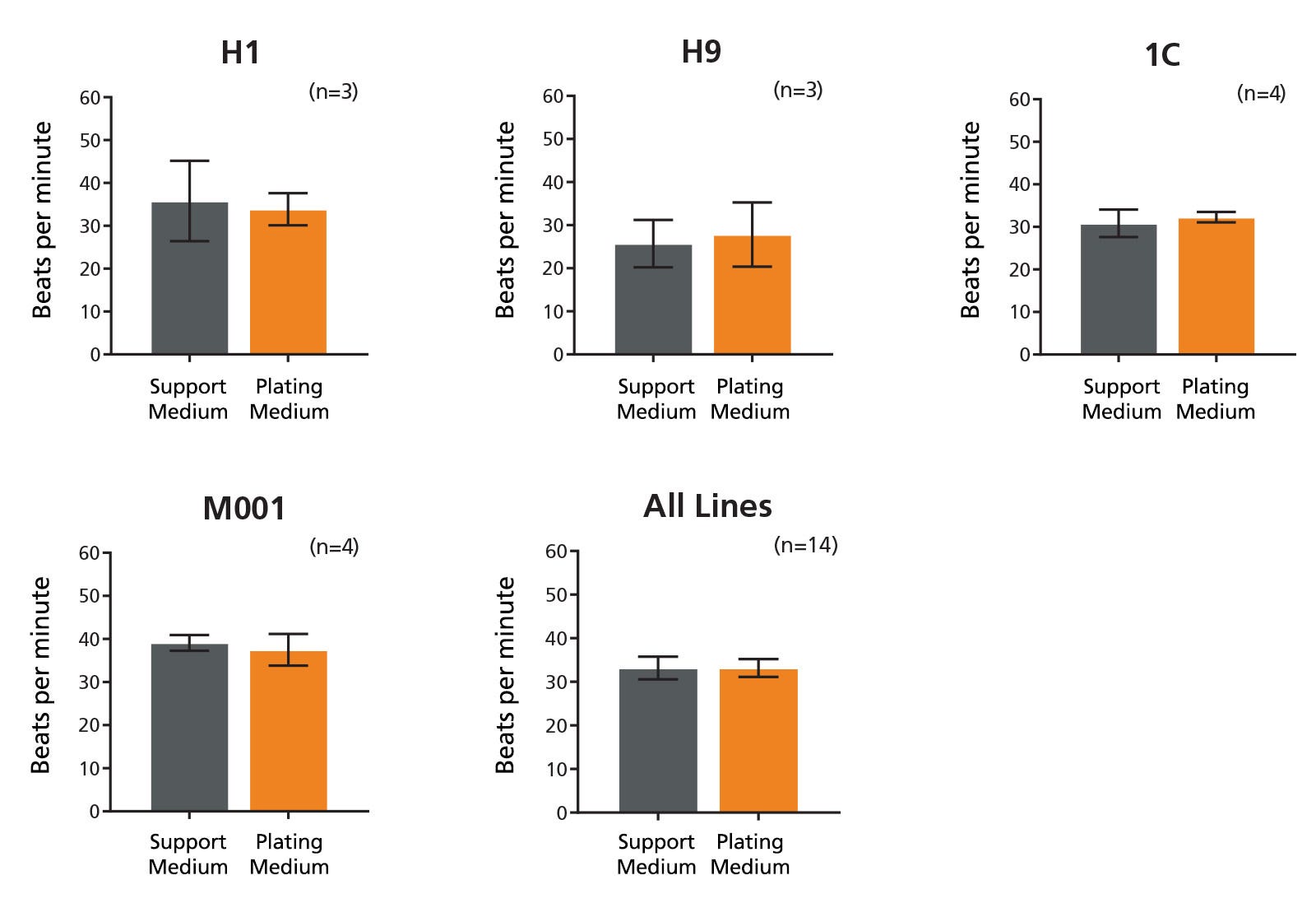 Microelectrode array shows stable beat rate of cardiomyocytes replated with this kit.