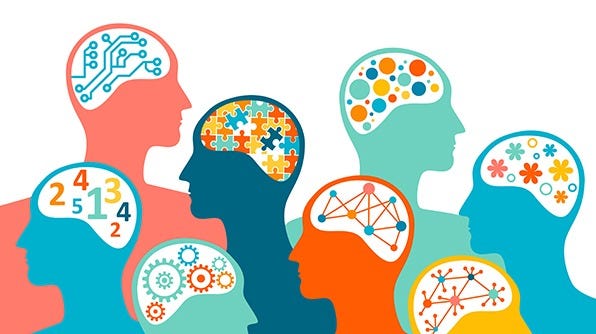 Drawing of many people and their brains.